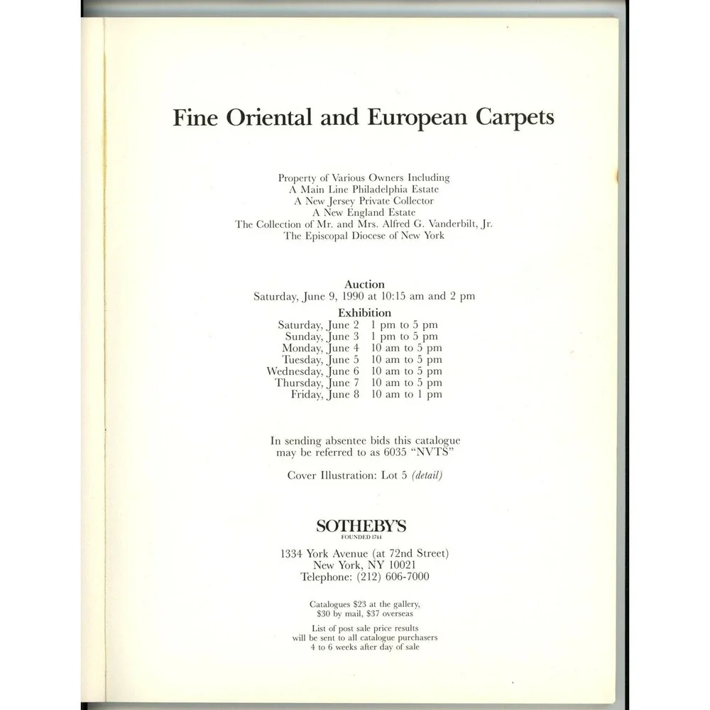 Sotheby's Auction Catalog June 9 1990 Fine Oriental and European Carpets NY Sale